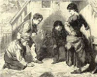 A group of four boys playing marbles with an older girl watching.
