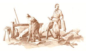 Tanners at work, from 'Microcosm' by W H Pyne, 1808