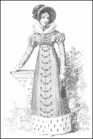 A regency lady carrying a reticule.