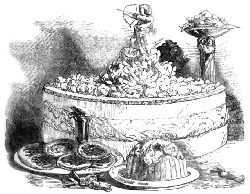 An engraving of a standing pie