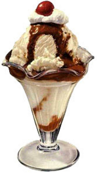 An ice cream sundae in a tall glass with a cherry on top