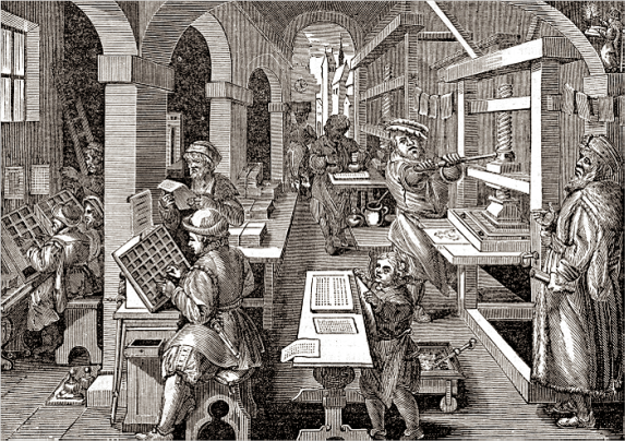 Interior of a Dutch printing shop of the 1700s